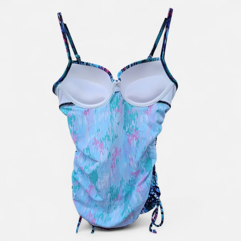 Assets By Spanx Blue and Pink Abstract Tankini Top Sara Lively Collab Size S - Picture 5 of 8